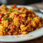 best easy cheesy ground beef and rice casserole - featured image