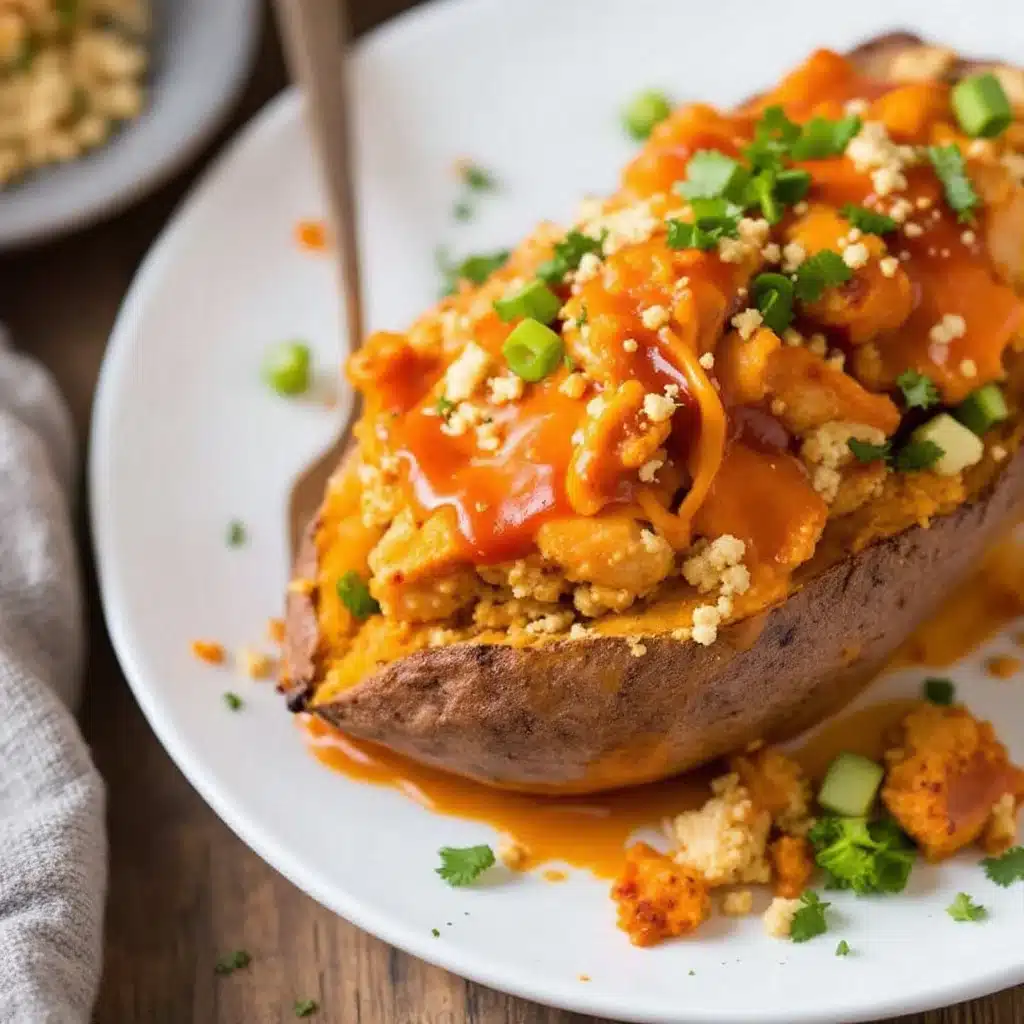 buffalo chicken stuffed sweet potatoes - featured image