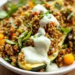 cheesy baked zucchini boats with ground turkey - featured image