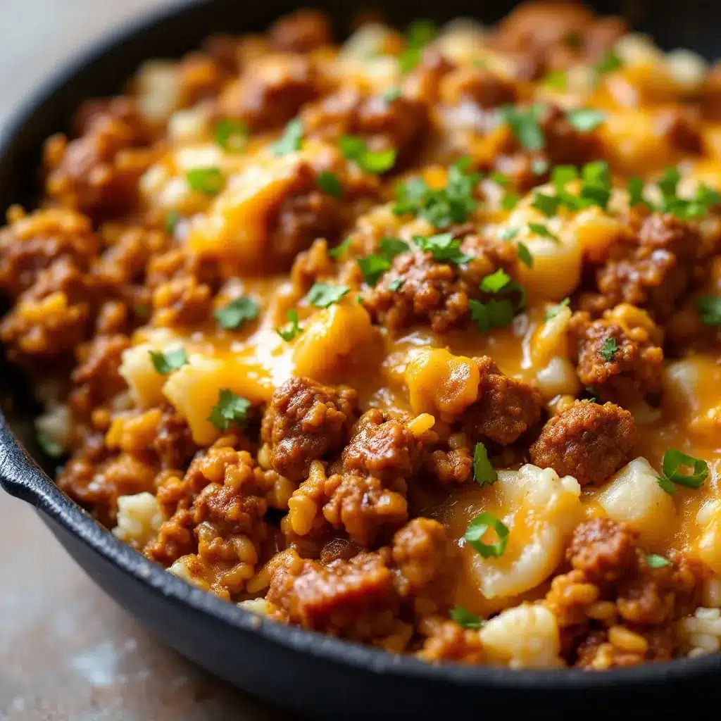 cheesy ground beef and rice skillet preparation steps
