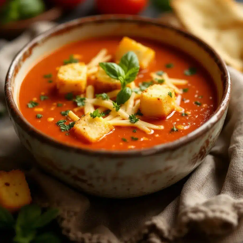 cozy tomato basil soup with crispy grilled cheese croutons preparation steps