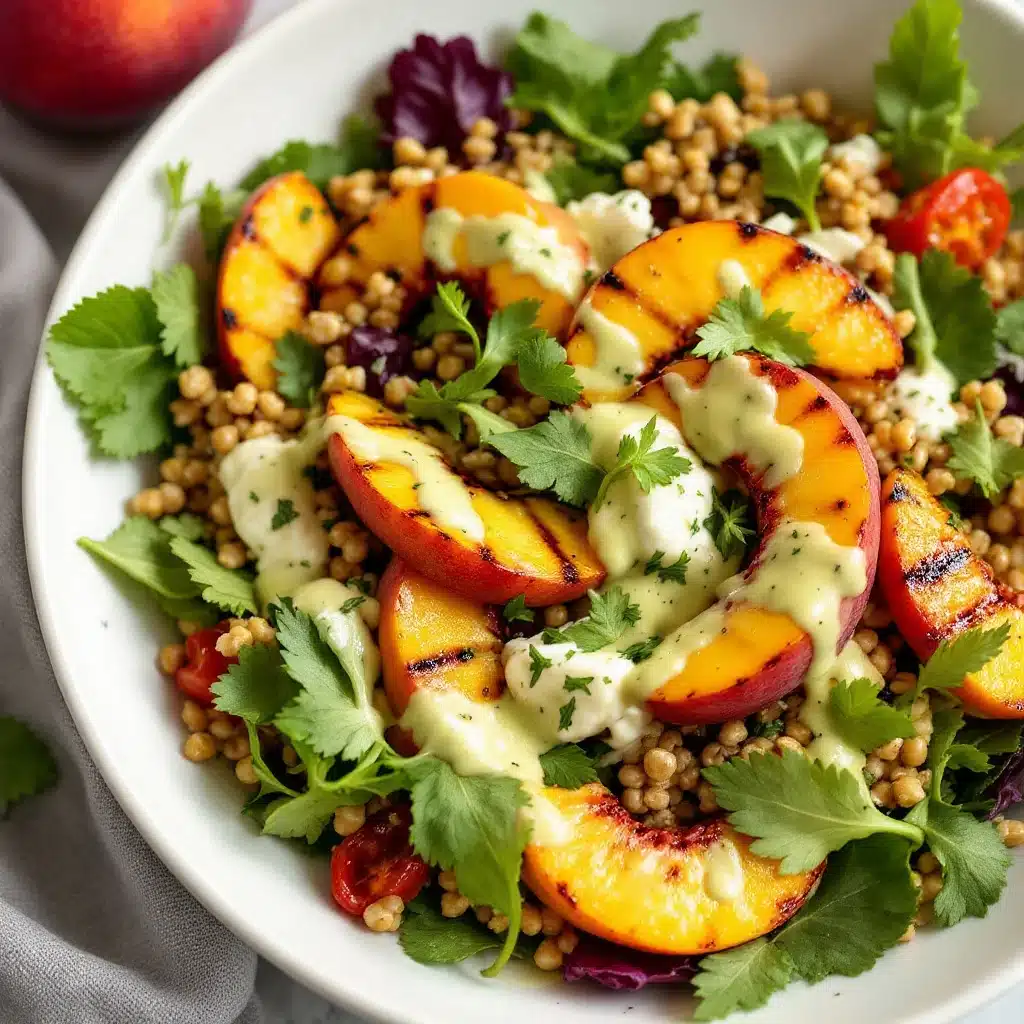 creamy grilled peach burrata salad - featured image