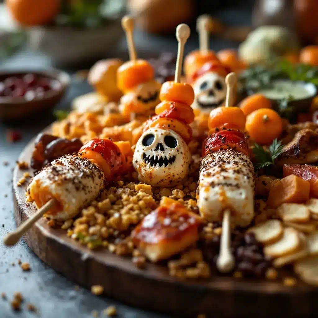Easy Halloween Charcuterie Board with Spooky Skewers preparation steps