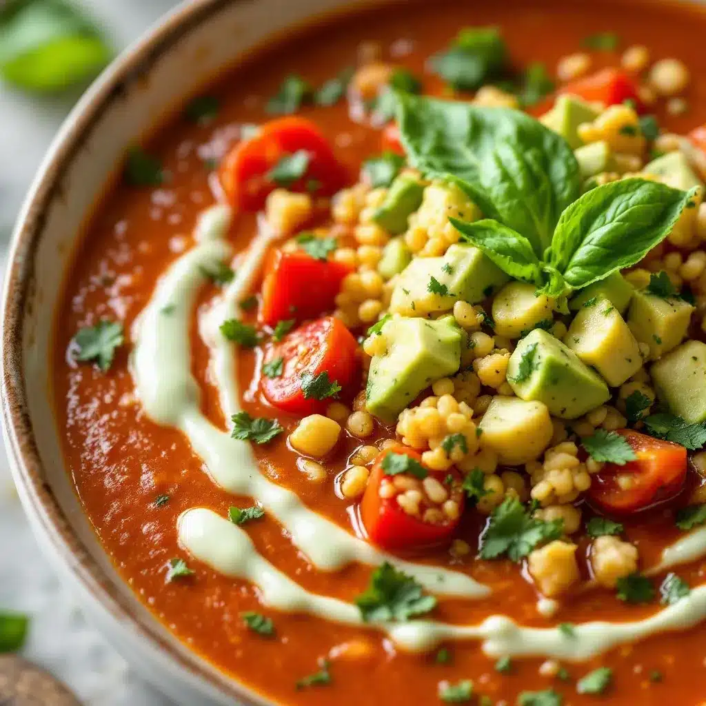 fresh garden tomato soup with basil cream preparation steps