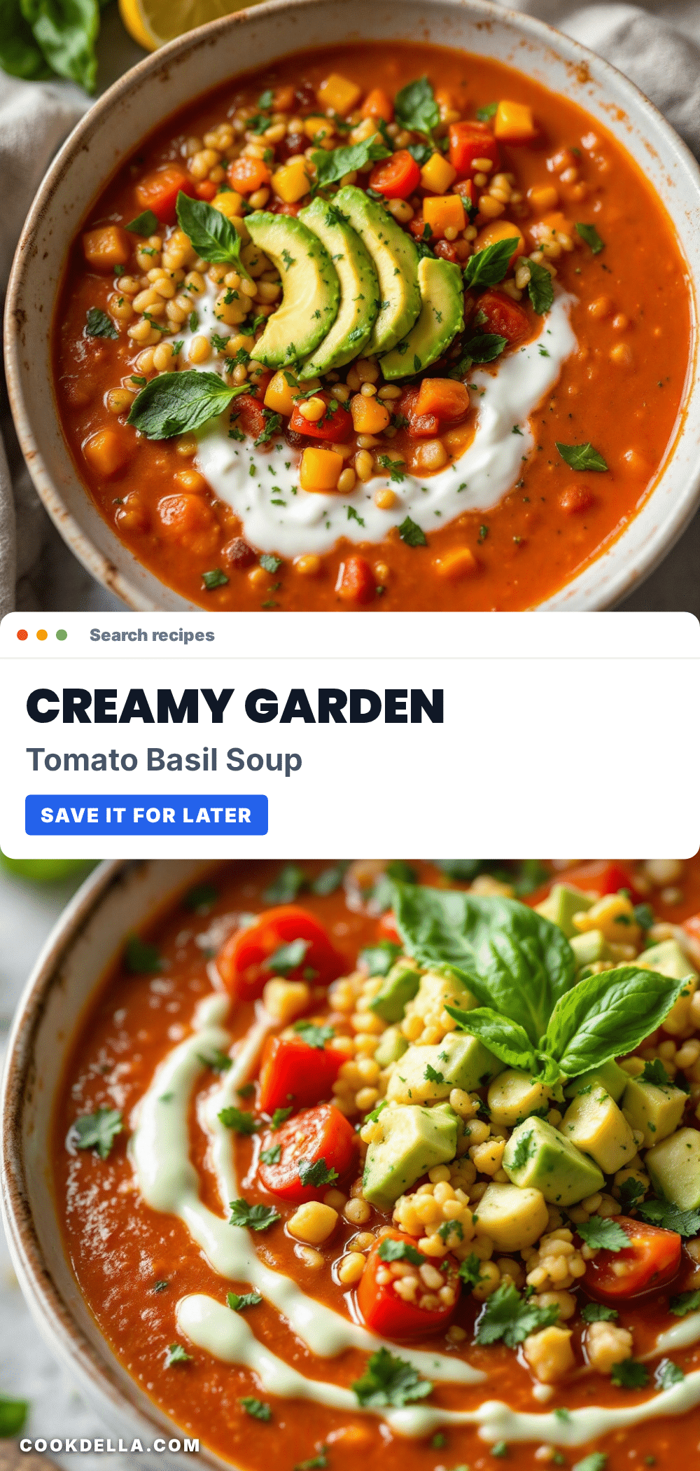 fresh garden tomato soup with basil cream recipe
