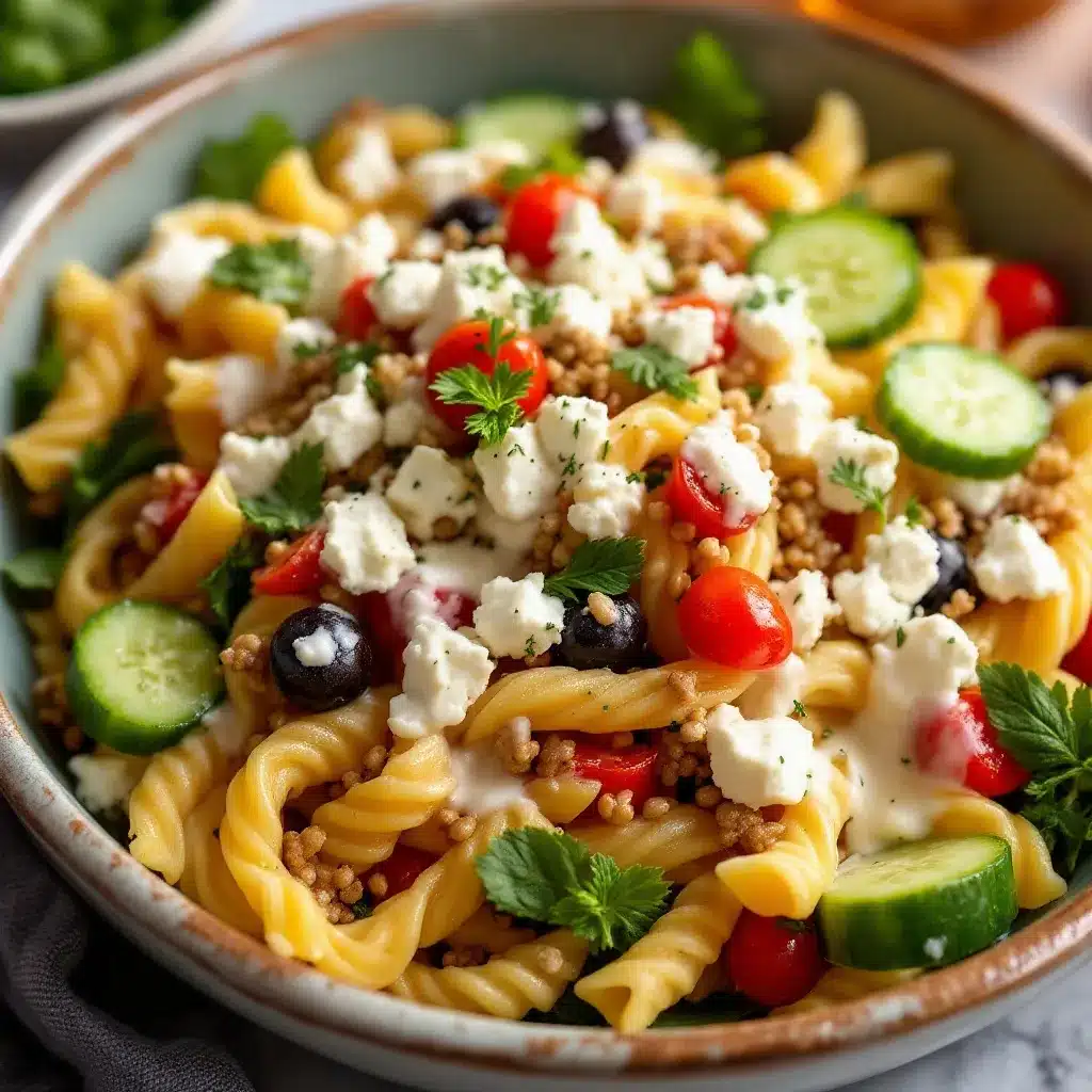 Greek pasta salad preparation steps