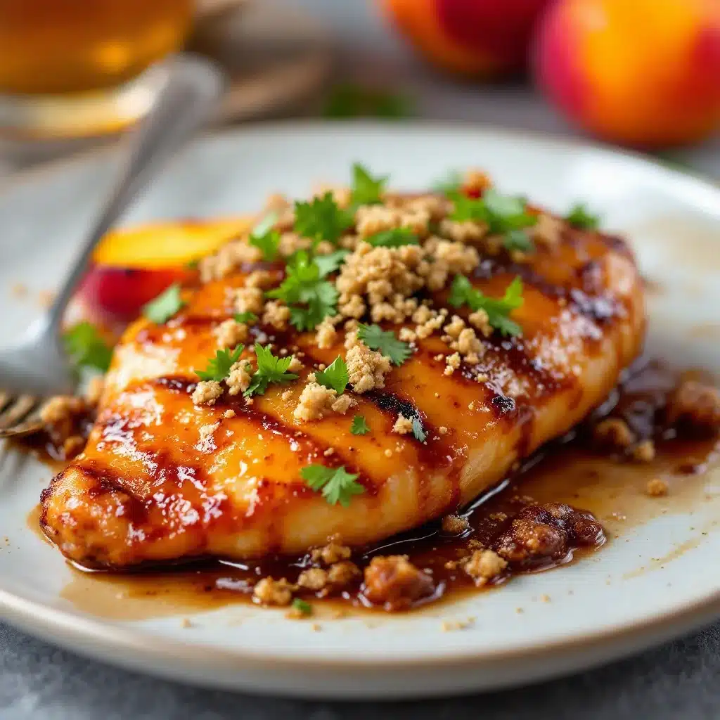 grilled bourbon peach bbq chicken - featured image