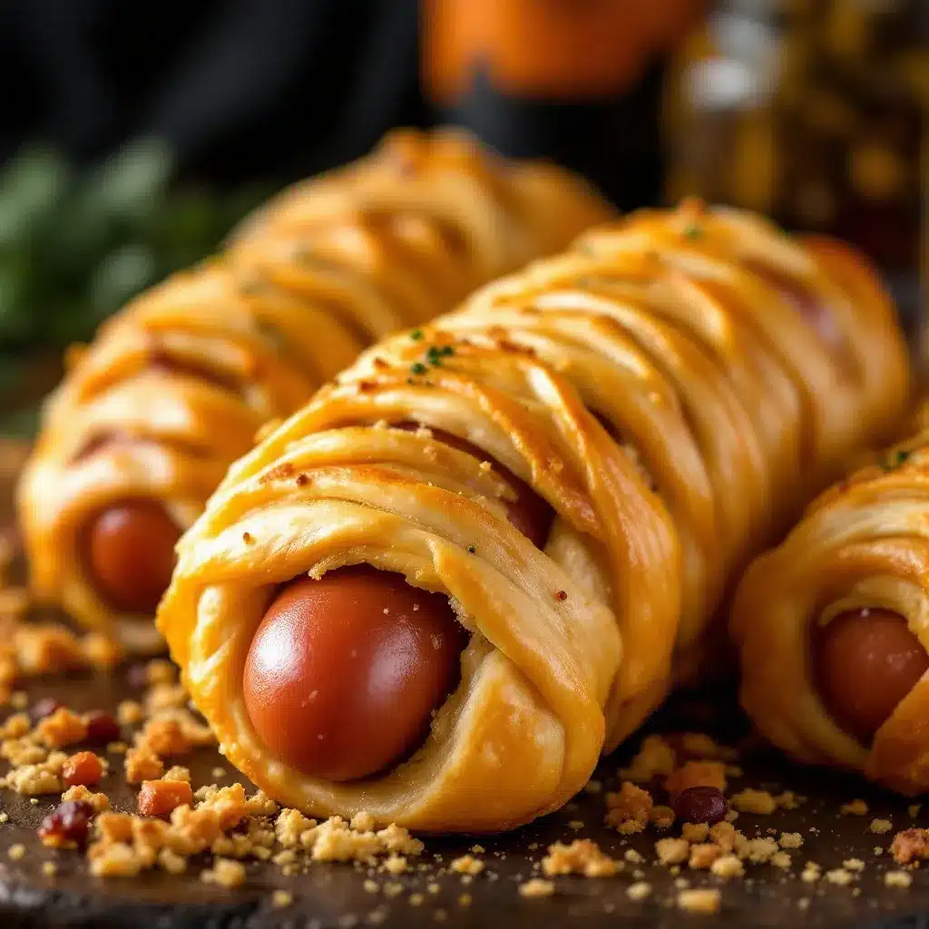 halloween mummy hot dogs with puff pastry preparation steps