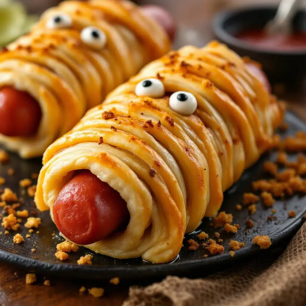 halloween mummy hot dogs with puff pastry - featured image