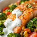honey garlic baked salmon with broccoli - featured image