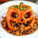 jack-o-lantern stuffed bell peppers - featured image