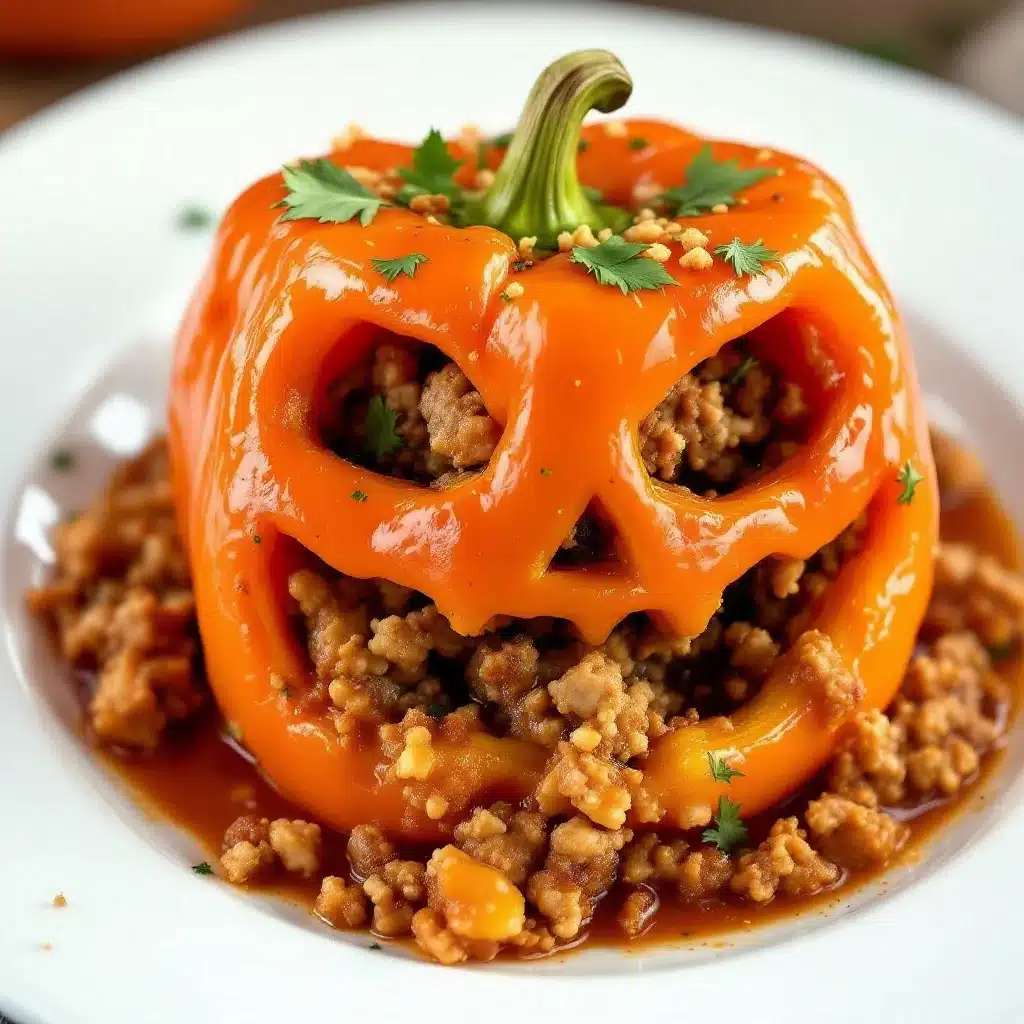 jack-o-lantern stuffed bell peppers - featured image