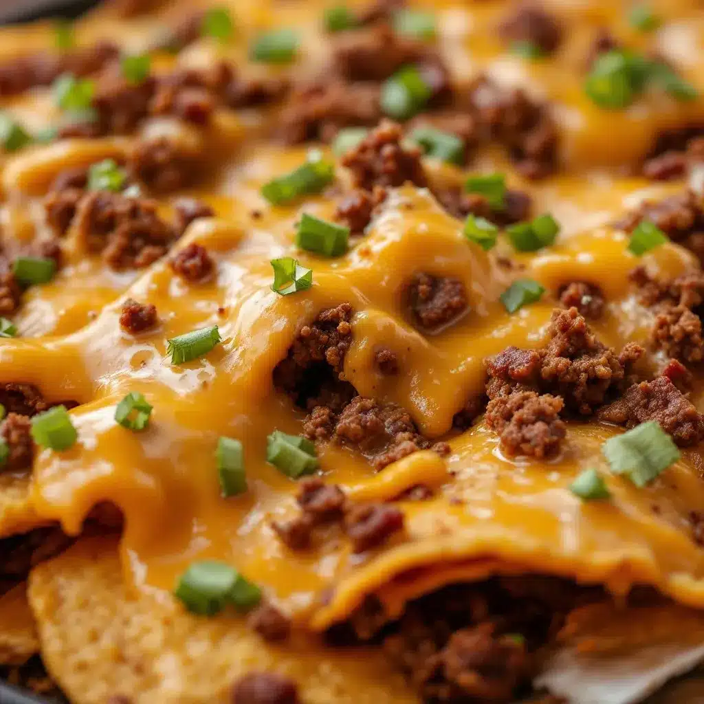 loaded nacho bar with ground beef and queso preparation steps