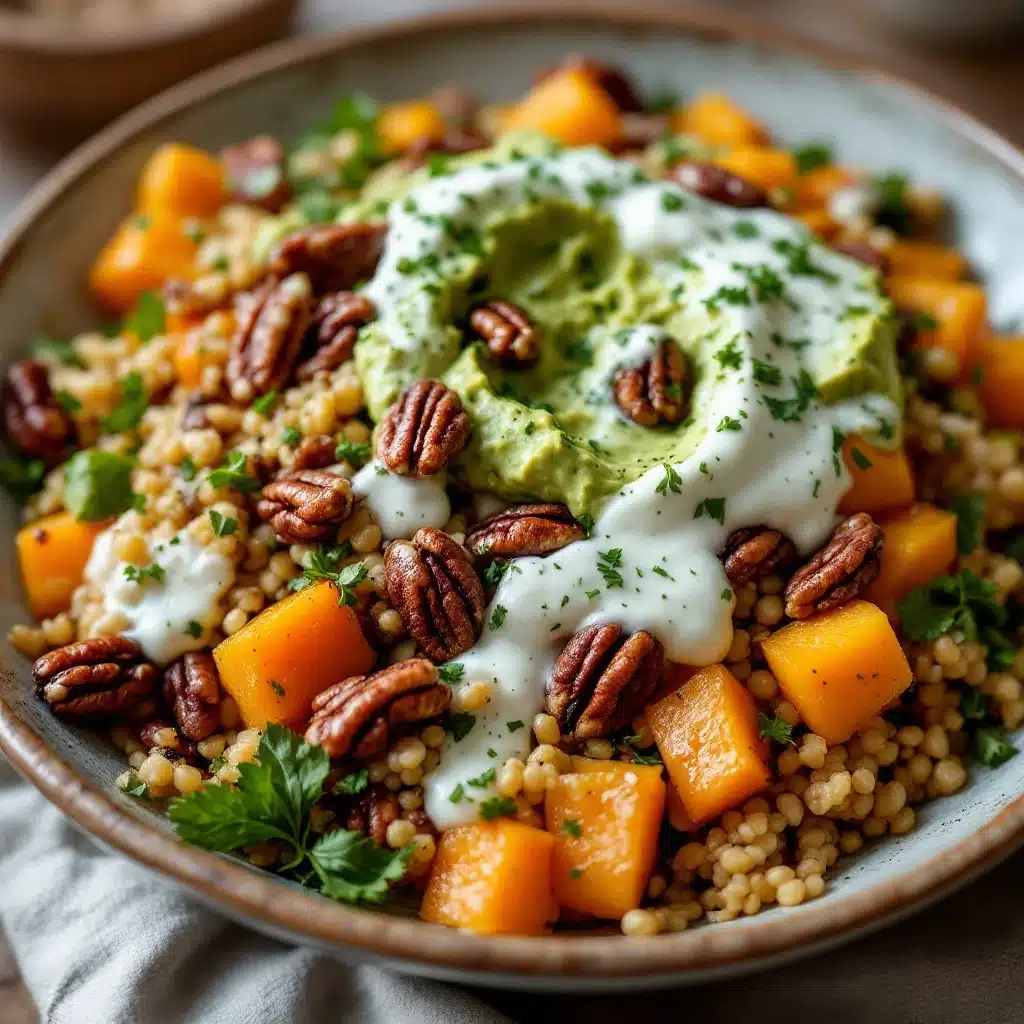 maple roasted butternut squash with candied pecans - featured image
