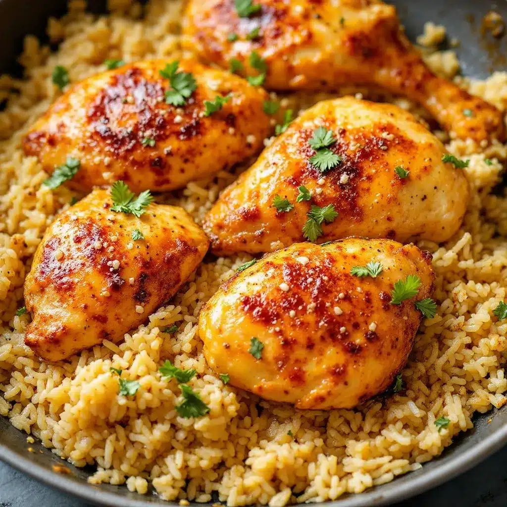 one-pan garlic butter chicken and rice preparation steps