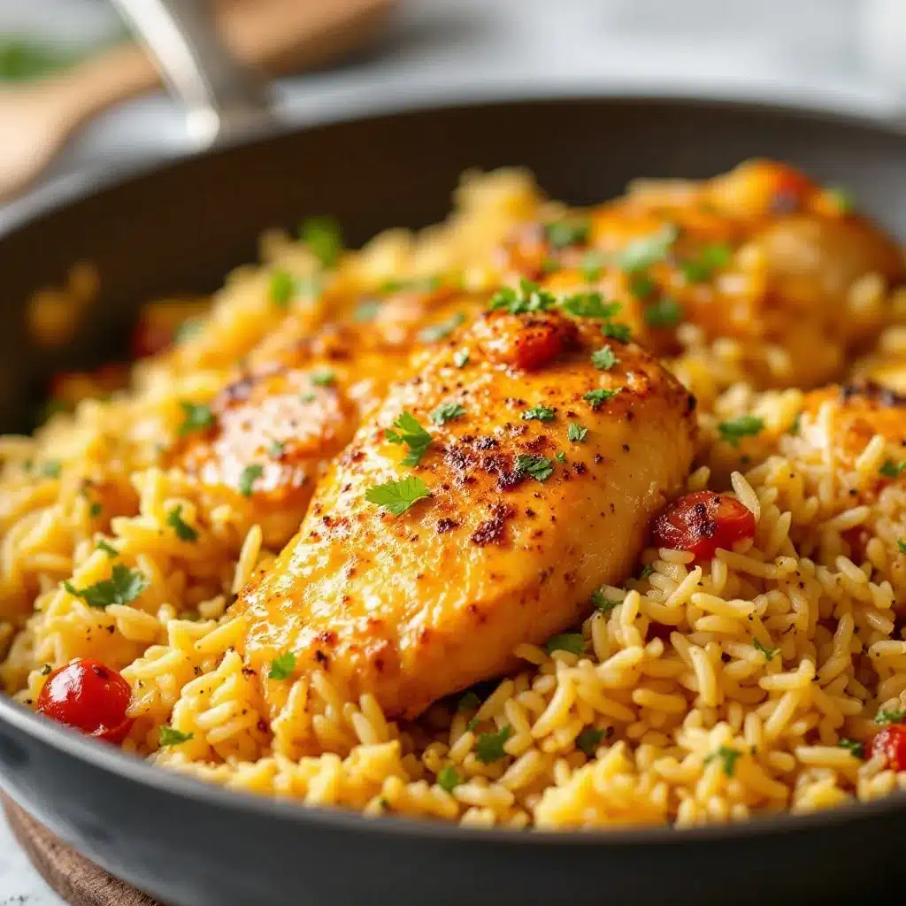 one-pan garlic butter chicken and rice - featured image