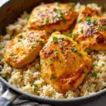 one-pan garlic butter chicken thighs with rice - featured image