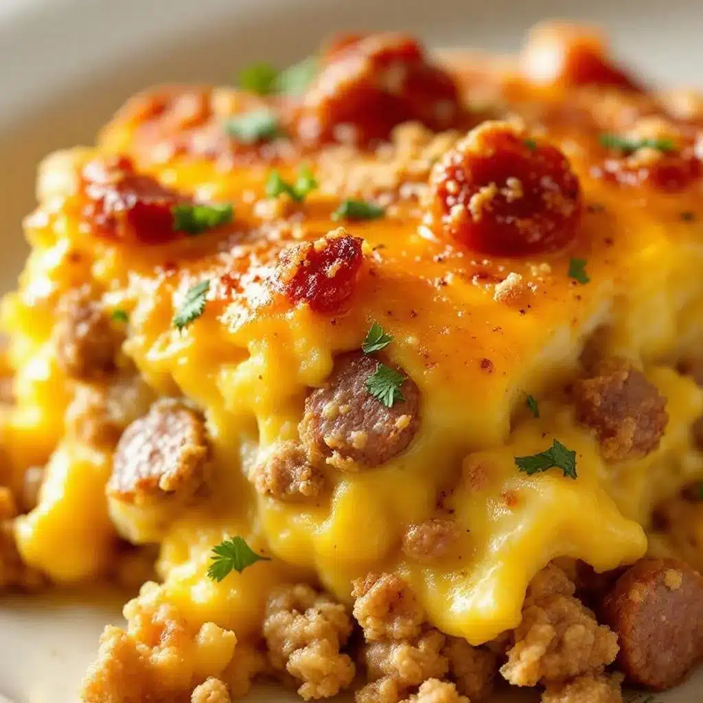 overnight sausage egg breakfast casserole - featured image