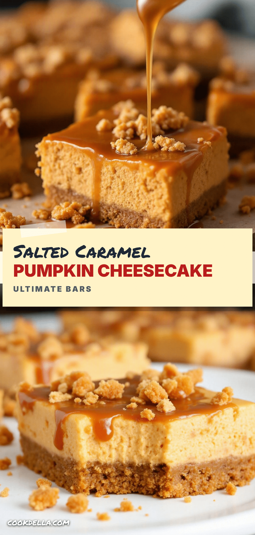 Salted Caramel Pumpkin Cheesecake Bars recipe