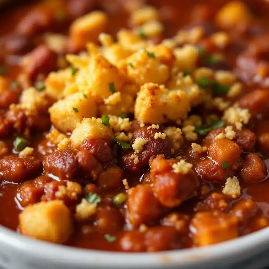 slow cooker chili with cornbread croutons preparation steps