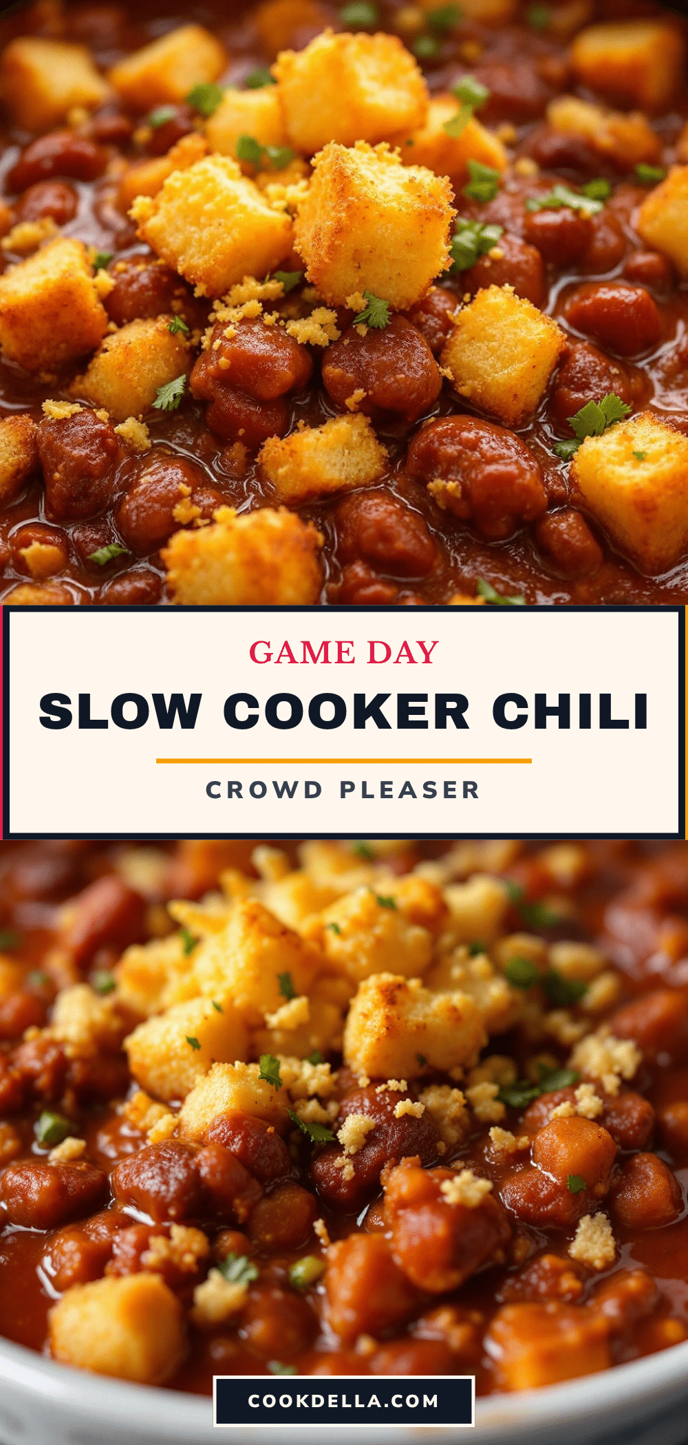 slow cooker chili with cornbread croutons recipe