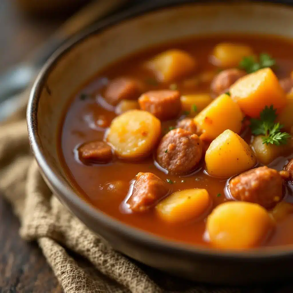 smoked paprika sausage and potato soup - featured image