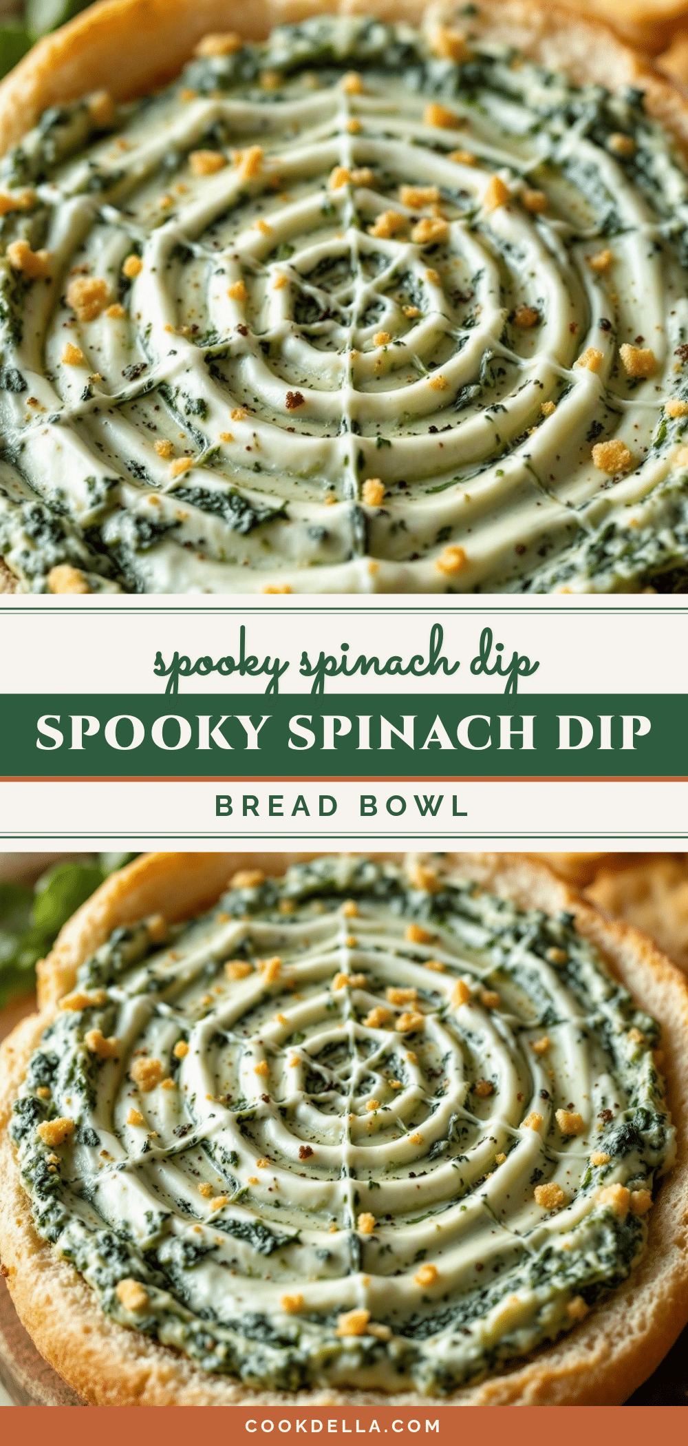 spiderweb spinach dip in a bread bowl recipe