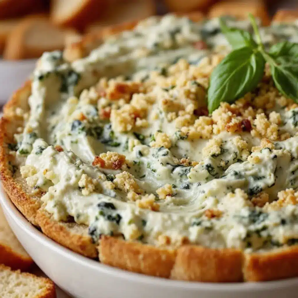 spinach artichoke dip bread bowl preparation steps